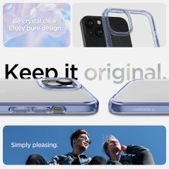 Spigen Coque [Anti-Jaune et Antichoc] en Dos PC et Bumper TPU Ultra Hybrid pour iPhone 15 - Cristal de Ciel