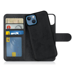 MyGadget Flip Case pour iPhone 13 - Coque Clapet détachable magnétique PU Cuir Support - Housse Portefeuille Book Cover Gris Noi