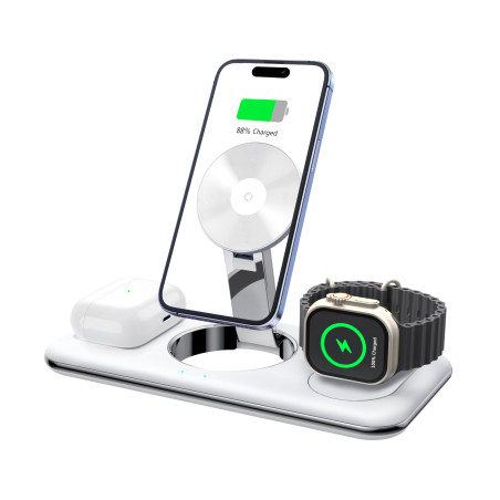 Echo Station de Charge Aimantée sans Fil 3-en-1 - Chargeur Rapide Blanc Compatible avec Apple iPhone, Apple Watch et AirPods - S