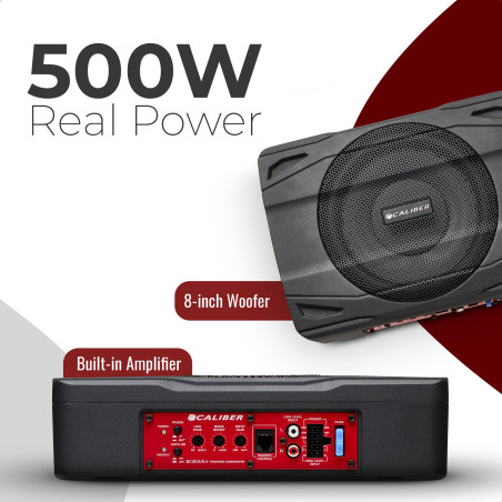 Caliber Haut Parleur Voiture - Caissons de Basse 500W - Subwoofer Voiture - 100W RMS - Noir - 290 x 210 x 72 mm
