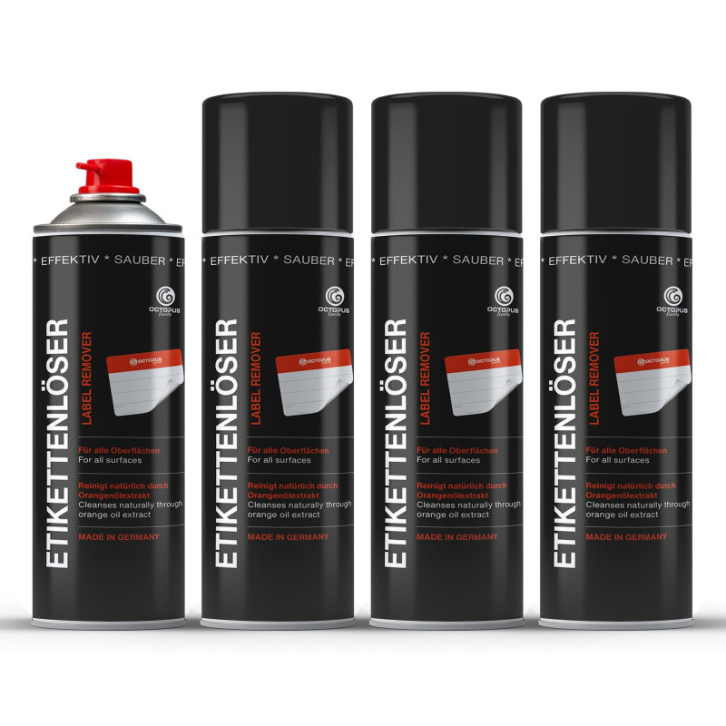 4x OCTOPUS Dissolvant d'étiquettes, dissolvant d'adhésifs, dissolvant de colle, spray dissolvant d'étiquettes avec le pouvoir de 4x OCTOPUS Dissolvant d'étiquettes, dissolvant d'adhésifs, dissolvant de colle, spray dissolvant d'étiquettes avec le pouvoir de