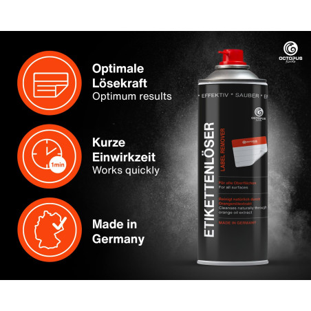4x OCTOPUS Dissolvant d'étiquettes, dissolvant d'adhésifs, dissolvant de colle, spray dissolvant d'étiquettes avec le pouvoir de