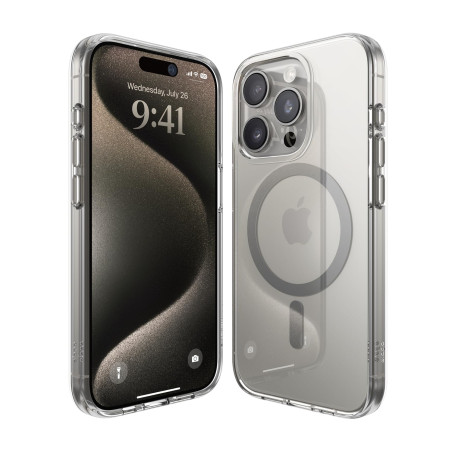 elago Coque Transparente Hybride Magnétique Compatible avec iPhone 15 Pro Étui, Compatible avec Chargeur MagSafe, Technologie PC