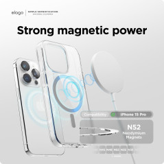 elago Coque Transparente Hybride Magnétique Compatible avec iPhone 15 Pro Étui, Compatible avec Chargeur MagSafe, Technologie PC