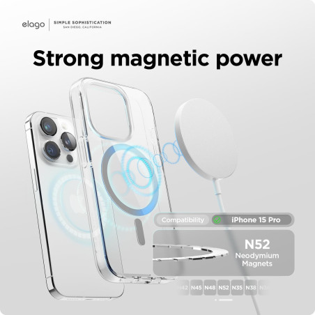 elago Coque Transparente Hybride Magnétique Compatible avec iPhone 15 Pro Étui, Compatible avec Chargeur MagSafe, Technologie PC