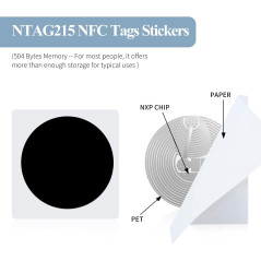 100PCS Autocollants Tag NFC, Noir NFC 215 étiquettes Collant Programmable NTAG215 Petit Autocollant 25mm, Mémoire 504 octets pou