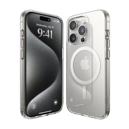 elago Coque Transparente Hybride Magnétique Compatible avec iPhone 15 Pro Étui, Compatible avec Chargeur MagSafe, Technologie PC