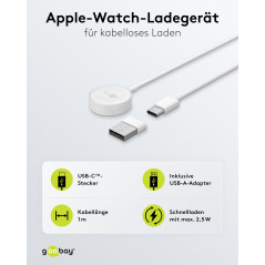 goobay Chargeur pour Apple Watch/Chargeur sans Fil/Compatible avec Tous Les modèles d'Apple Watch SE/8/7/6/5/4/3/2/Incl. Adaptat