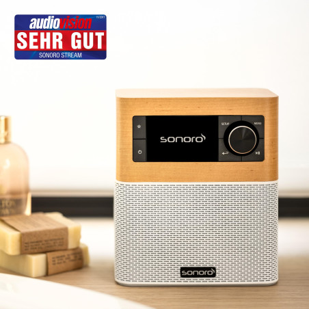 sonoro Stream Radio Internet avec Bluetooth (FM, Wi-FI, Spotify, Deezer, résistante aux éclaboussures) érable/Blanc