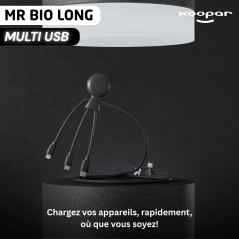 Xoopar - Mr Bio Long 1m - Câble Multi USB 4 en 1 - Chargeur Universel Téléphone en Plastique Recyclé - Câble Multi Embout: USB-C