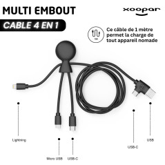 Xoopar - Mr Bio Long 1m - Câble Multi USB 4 en 1 - Chargeur Universel Téléphone en Plastique Recyclé - Câble Multi Embout: USB-C