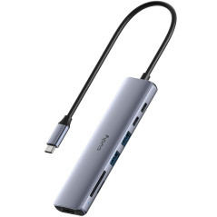 Cudy Hub USB C 7 en 1, adaptateur multiport avec HDMI 4K, 1 fente SD, 1 emplacement TF, 2 USB-A 3.2, 1 USB-C 3.2, 100 W PD, comp