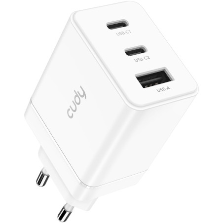 Cudy Chargeur USB C 67W 3 Ports, 2 Type-C, 1 USB A Mâle Charge Rapide QC/PD 3.0 Adaptateur Mural pour iPhone, iPad, Samsung, Son