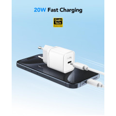 Cudy Chargeur USB C 20W USB C Plug Chargeur Rapide et QC/PD 3.0 GAN Tech Chargeur Mural Type C pour iPhone, iPad, Samsung, Xiaom
