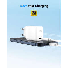 Cudy Chargeur USB C GAN 30W, chargeur iPhone, chargeur rapide PD/QC 3.0, compatible avec iPhone, Samsung, Pixel, iPad, Macbook, 