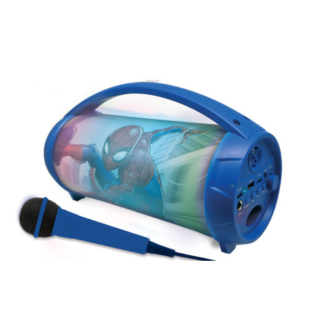 Lexibook, Spider-Man, Enceinte Haut-Parleur sans Fil Lumineuse avec Micro, Son stéréo, Fonction karaoké, Ports USB et Carte SD,