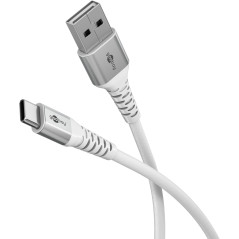 Goobay Câble USB-A vers Textile Flexible 60W/1m 480 Mbits Super Doux pour Samsung, Xiaomi, Google, Nothing Phone - Blanc/74530