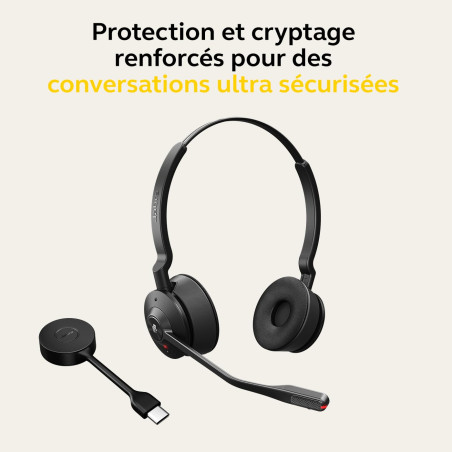 Jabra Engage 55 - Micro-casque stéréo sans fil avec adaptateur DECT USB-C Link 400, Microphone à réduction de bruit - Portée éte