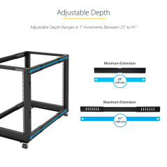 StarTech.com Rack Serveur Mobile 15U 4 Poteaux, Rack Réseau 19" 4 Poteaux avec Roulettes, Rack avec Profondeur Ajustable pour PC
