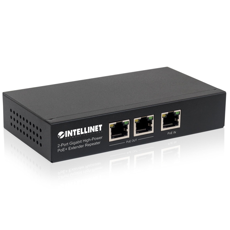 Intellinet Répéteur d'extension PoE+ Haute Puissance Gigabit à 2 Ports, Alimentation par Ethernet IEEE 802.3at/AF (PoE+/PoE), mé Intellinet Répéteur d'extension PoE+ Haute Puissance Gigabit à 2 Ports, Alimentation par Ethernet IEEE 802.3at/AF (PoE+/PoE), mé