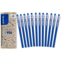 PILOT - 12 Stylos FriXion Ball Stick - Encre Gel Effaçable Bleue - Le FriXion Économique à Pointe Moyenne - Pour Mettre Dans La