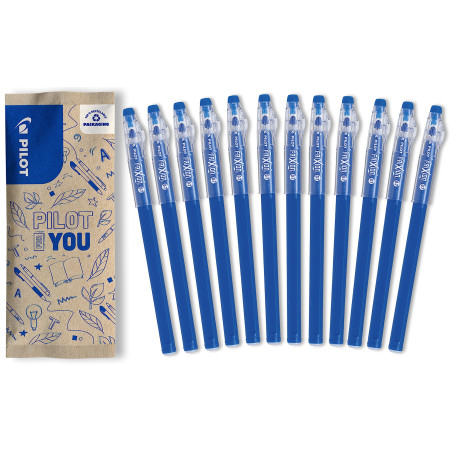 PILOT - 12 Stylos FriXion Ball Stick - Encre Gel Effaçable Bleue - Le FriXion Économique à Pointe Moyenne - Pour Mettre Dans La