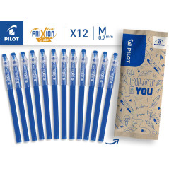 PILOT - 12 Stylos FriXion Ball Stick - Encre Gel Effaçable Bleue - Le FriXion Économique à Pointe Moyenne - Pour Mettre Dans La 