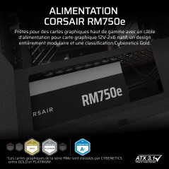 CORSAIR RM750e (2025) Alimentation ATX entièrement modulaire et silencieuse avec câble 12V-2x6 - Compatible ATX 3.1 et PCIe 5.1,