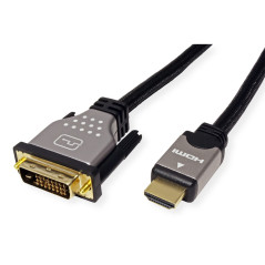 ROLINE Câble DVI HDMI I Câble d'écran avec connecteur DVI D 24+1 Dual Link et HDMI I 4K Ultra HD I noir/argent, 2m