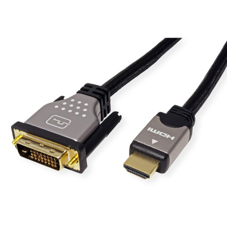 ROLINE Câble DVI HDMI I Câble d'écran avec connecteur DVI D 24+1 Dual Link et HDMI I 4K Ultra HD I noir/argent, 2m