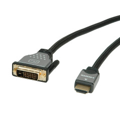 ROLINE Câble DVI HDMI I Câble d'écran avec connecteur DVI D 24+1 Dual Link et HDMI I 4K Ultra HD I noir/argent, 2m