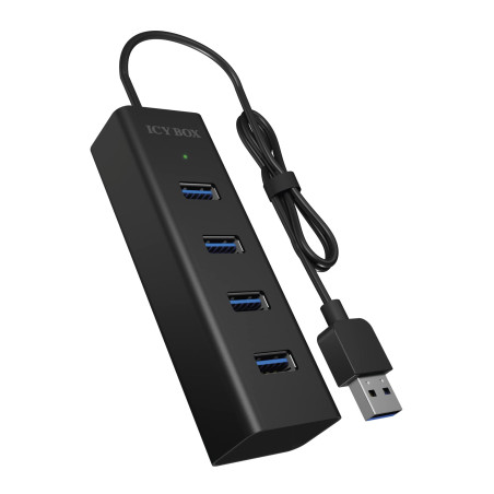 ICY BOX IB-HUB1409-U3 Concentrateur USB 4 Voies (Connexion de Type A) avec 4X connecteurs USB 3.0 (Type A), cble intégré (40 cm)