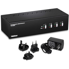 TRENDnet, TK-440DP, Commutateur KVM DisplayPort double écran 4 ports avec audio, hub USB 2.0 2 ports, résolution 4K UHD jusqu'à 
