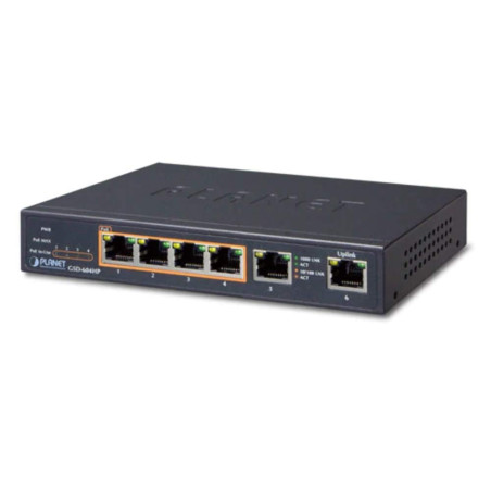 Planet GSD-604HP commutateur réseau Géré Gigabit Ethernet (10/100/1000) Noir Connexion Ethernet, supportant l'alimentation via c