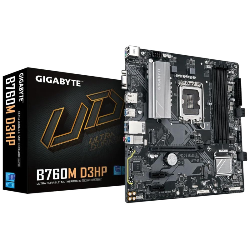 GIGABYTE B760M D3HP Carte Mère - Processeurs Intel Core 14ème Génération, VRM 4+1+1 Phases, jusqu'à 5600 MHz DDR5, 2xPCIe 4.0 M. GIGABYTE B760M D3HP Carte Mère - Processeurs Intel Core 14ème Génération, VRM 4+1+1 Phases, jusqu'à 5600 MHz DDR5, 2xPCIe 4.0 M.