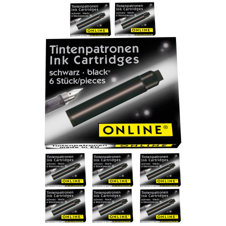 Cartouches d'encre standard ONLINE Noir, pack économique, encre universelle pour stylos plume et rollers à cartouches standards