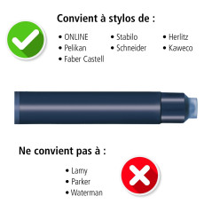Cartouches d'encre standard ONLINE Noir, pack économique, encre universelle pour stylos plume et rollers à cartouches standards