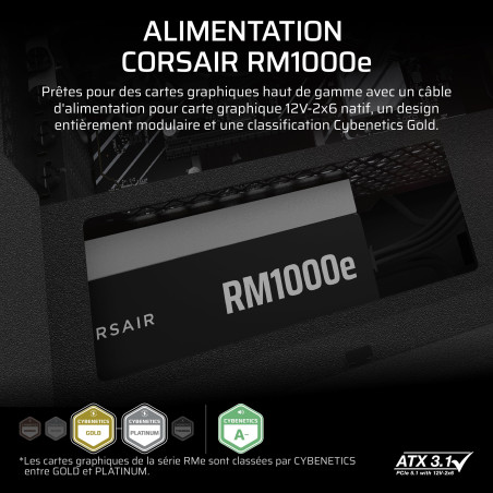 CORSAIR RM1000e (2025) Alimentation ATX entièrement modulaire et silencieuse avec câble 12V-2x6 - Compatible ATX 3.1 et PCIe 5.1