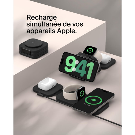 Belkin BoostCharge Pro Station de Recharge aimantée 3-en-1 Portable avec Qi2, Chargeur Compatible MagSafe, Pliable, 15W, pour iP