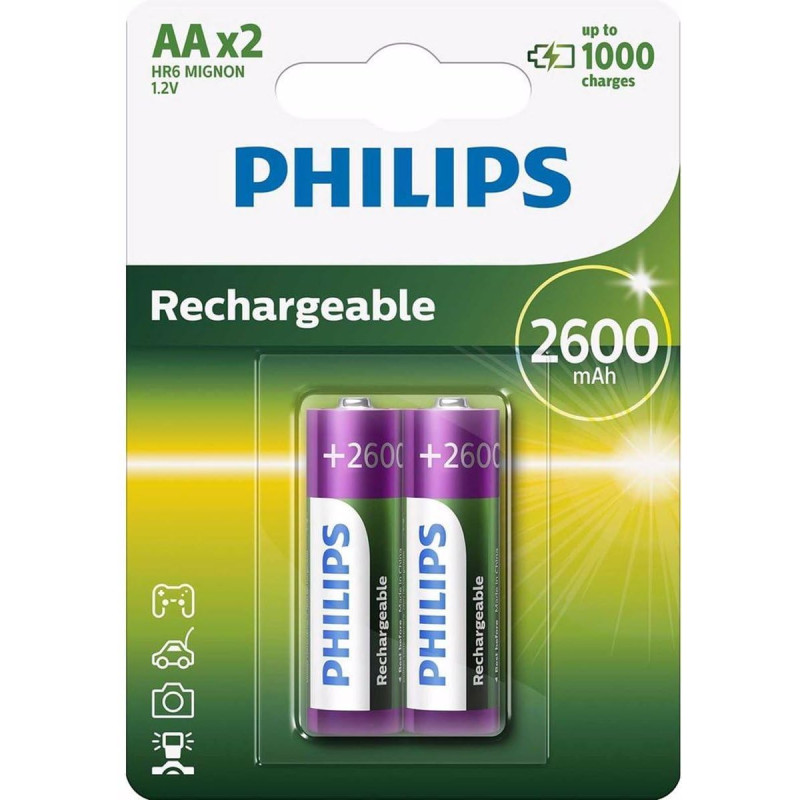 Philips R6B2A260 Batterie Rechargeable pour Appareil Photo 2600mAh AA 2 pièces Philips R6B2A260 Batterie Rechargeable pour Appareil Photo 2600mAh AA 2 pièces