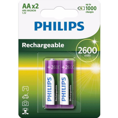 Philips R6B2A260 Batterie Rechargeable pour Appareil Photo 2600mAh AA 2 pièces