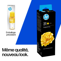 HP 31 Bouteille d'encre Jaune, Authentique 70 ml (1VU28AE), Compatible avec HP Smart Tank séries 300, 400, 500, 600, 5100, 6000,