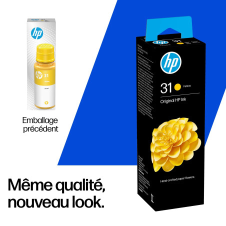 HP 31 Bouteille d'encre Jaune, Authentique 70 ml (1VU28AE), Compatible avec HP Smart Tank séries 300, 400, 500, 600, 5100, 6000,