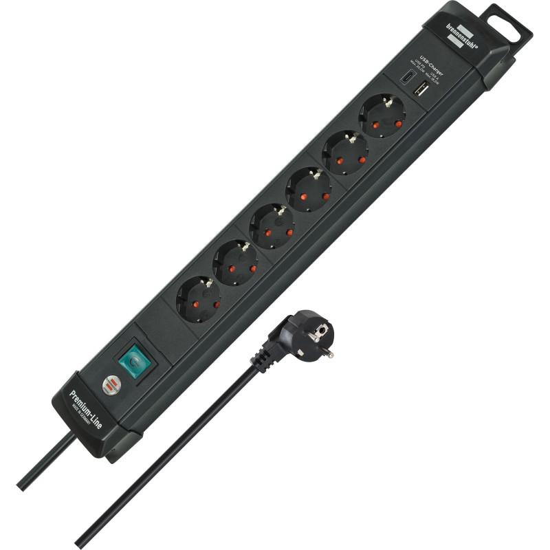 Brennenstuhl Premium-Line Multiprise 6 Prises avec USB C PD 30 W et USB A 18 W (fabriquée en Allemagne, multiprise avec Interrup