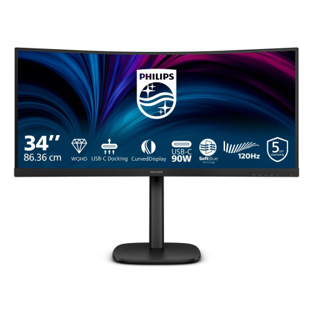 Philips 34B2U3600C - Moniteur incurvé WQHD 34 Pouces, réglable en Hauteur, Haut-parleurs (3440x1440, 120 Hz, 1x HDMI 2.0, 1x DP 