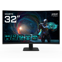 GIGABYTE GS32QCA 31,5" Moniteur Gaming Incurvé QHD - 2560 x 1440, 180Hz, 1ms, 250 CD/m², FreeSync, HDR Ready, HDMI 2.0, DisplayP