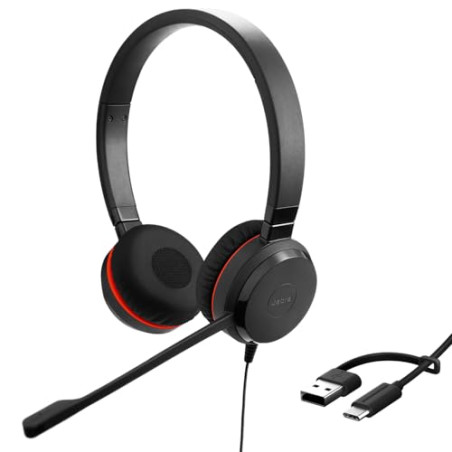 Jabra Evolve 20 SE Casque stéréo certifié Microsoft pour téléphone Souple VoIP avec Suppression Passive du Bruit – USB-C/A – Noi