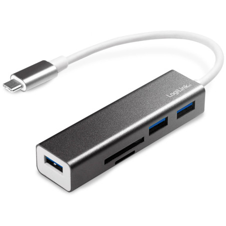 LogiLink UA0305 USB-C 3.0 HUB, 3 Ports, avec Lecteur de Carte Anthracite