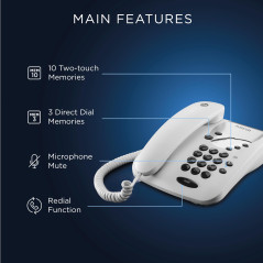 Motorola Voice - Téléphone filaire CT1, appels filaires, connexions transparentes, fonction sourdine - Blanc