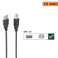 Câble d'imprimante Ewent Black USB 2.0, 3 mètres, Tibo A mâle vers Type B mâle